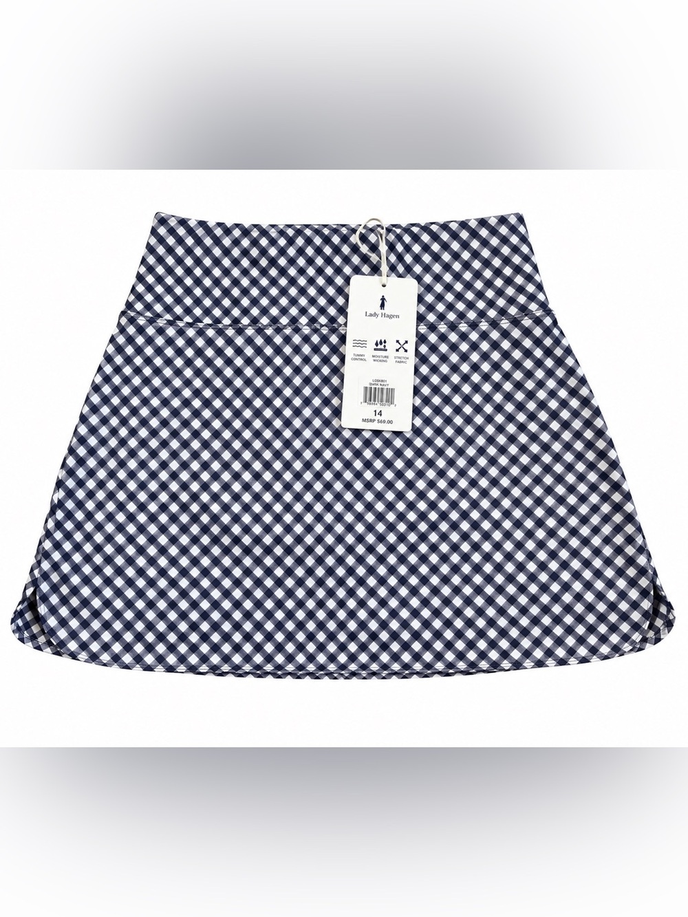 NWT Lady Hagen Classic gingham desert getaway dark navy tummy control skirt